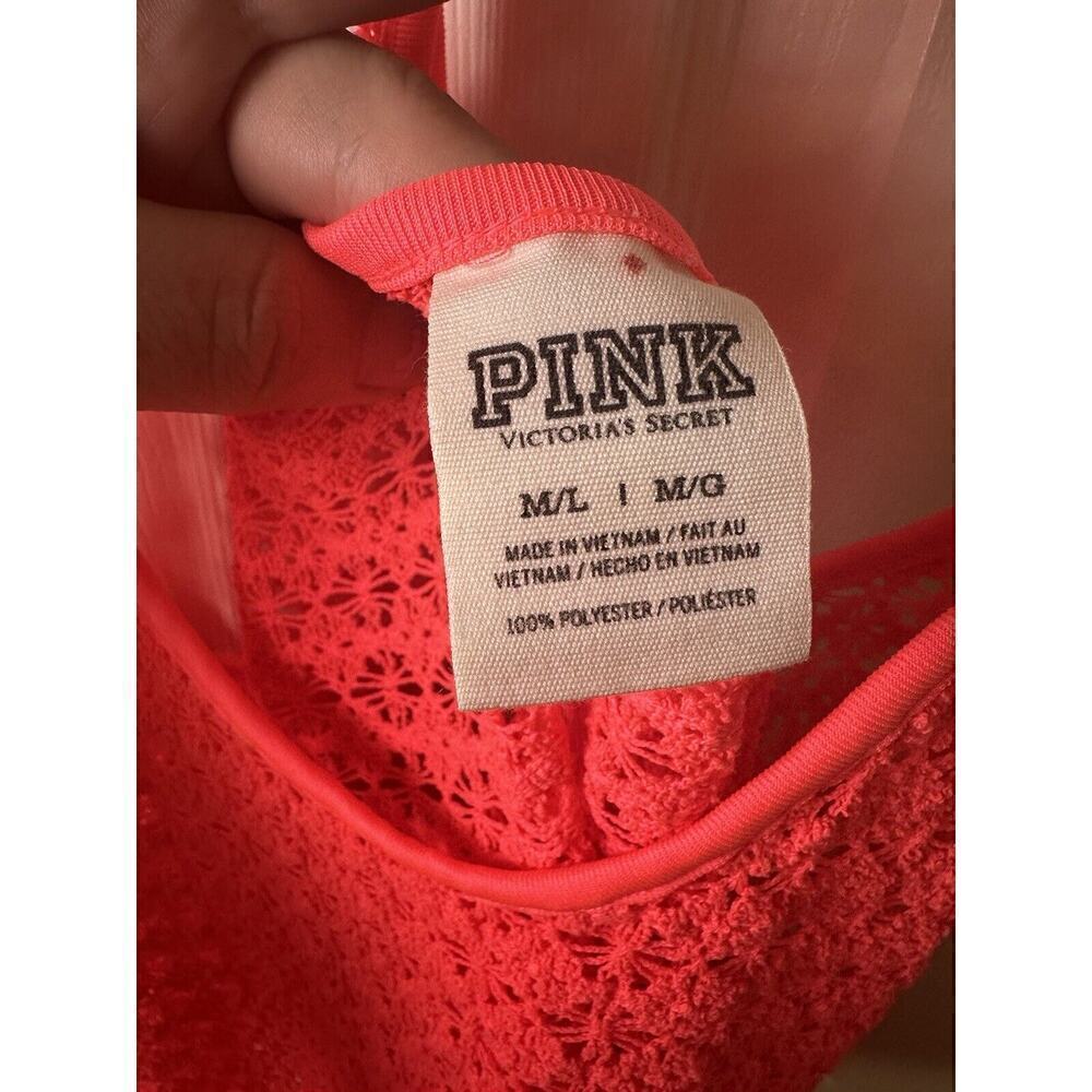 Pink Victoria Secret Top Womens M/L Beach Cover Up Crop Macrame Neon Halter - Picture 4 of 7